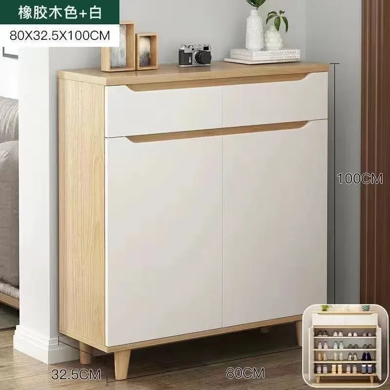 Living Room Large Capacity Shoe Cabinet Home Doorway with Clothes Rack Integrated Shoes Rack Clothing Storage Entrance Cabinet