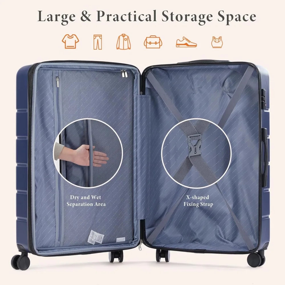 3-Piece Luggage Sets, Hard Shell ABS Suitcases with Double Spinner Wheels, Lightweight Expandable Rolling Travel Luggage