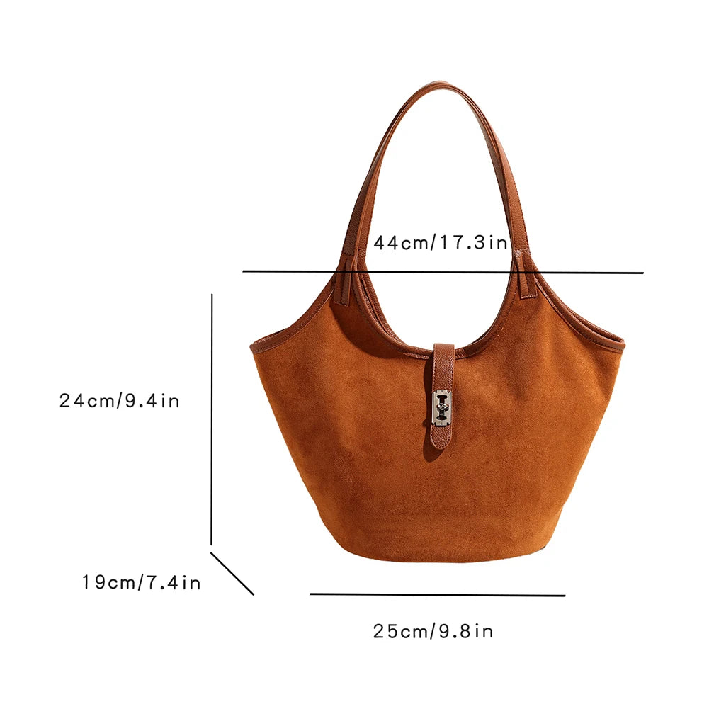 Fashion Small Shoulder Bag for Women 2024 Autumn Winter Retro Suede Handbag Large Capacity Simple Underarm Tote Bag Commuter Bag