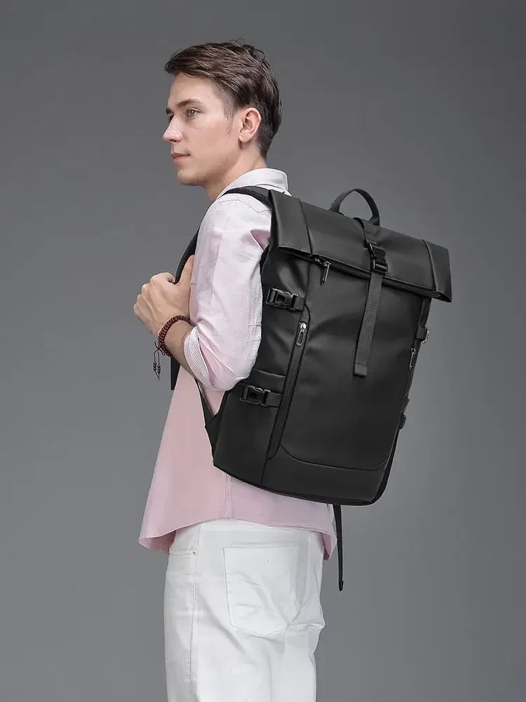 EURCOOL Large Capacity Laptop Bag Mochilas Men's Backpack Waterproof Rollup Backpack Women Travel Expandable USB Charging