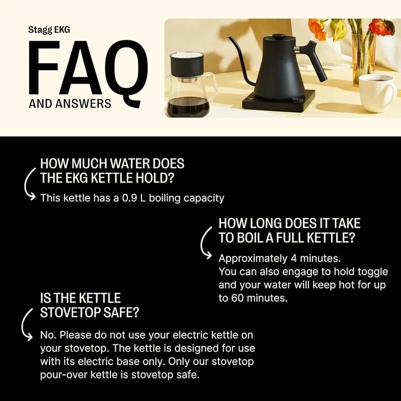 Fellow Stagg EKG Electric Gooseneck Kettle - Pour-Over Coffee and Tea Kettle - Stainless Steel Kettle Water Boiler