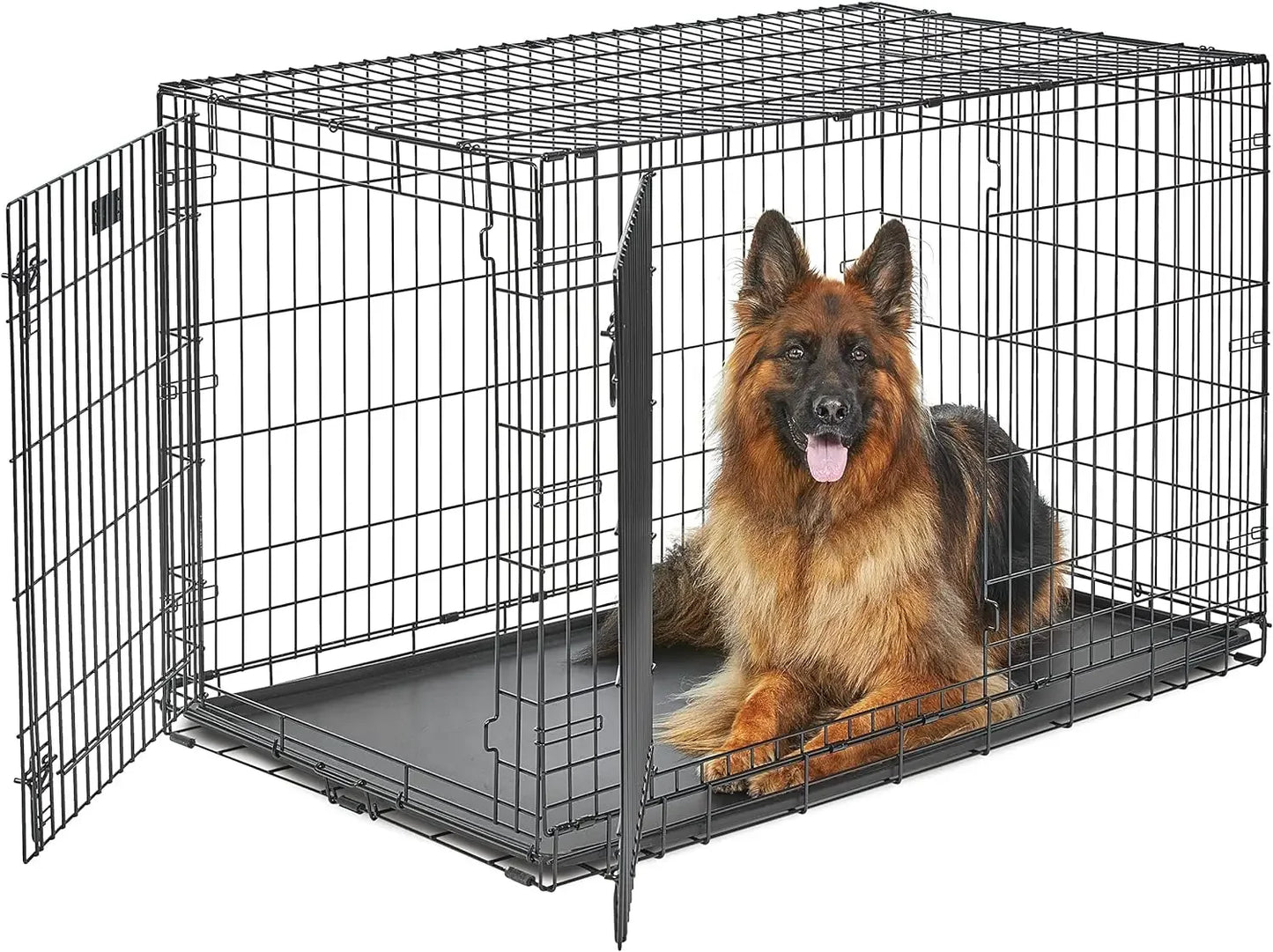 Puppy Dog Crate Double Door Folding Metal Dog Crate Divider Panel Floor Protecting Feet Leak-Proof Dog Pan Pet Supplies