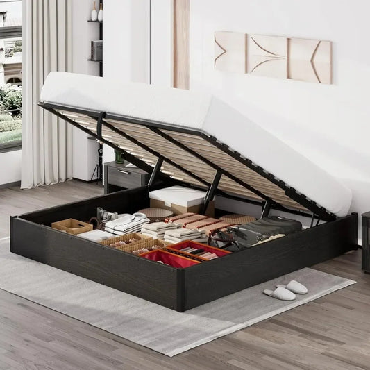 Bed Frame Queen Size Lift Up Storage Platform , Metal Bed Frame Wooden Slats Support, No Box Spring Needed, Large Storage Space