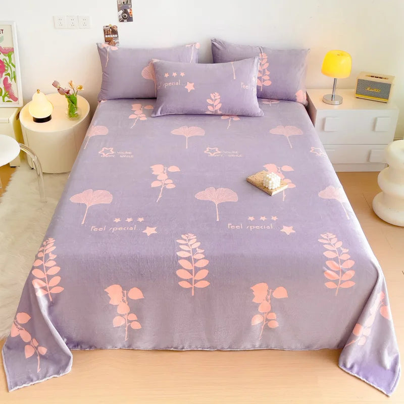 Geometric Plaid Pattern Flannel Bed Sheet Set Super Soft Plush Bed Sheets with 2 Pillowcases Luxury Queen Size Bedding Set