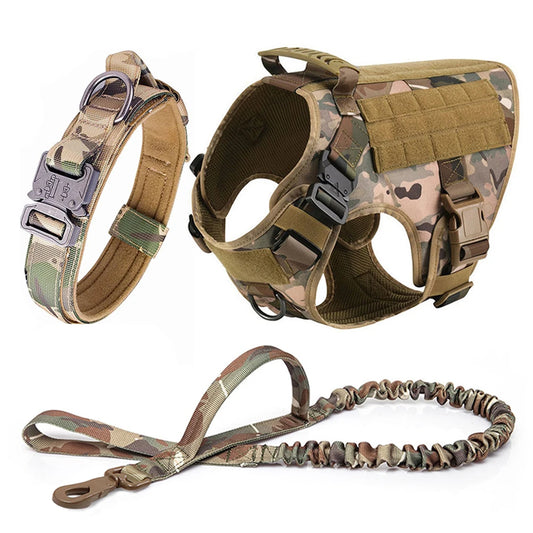 Large Dog Harness Collar Leash Set Military Dog K9 Harnesses Pet Tactical Vest Training German Shepherd For Medium Large Dogs