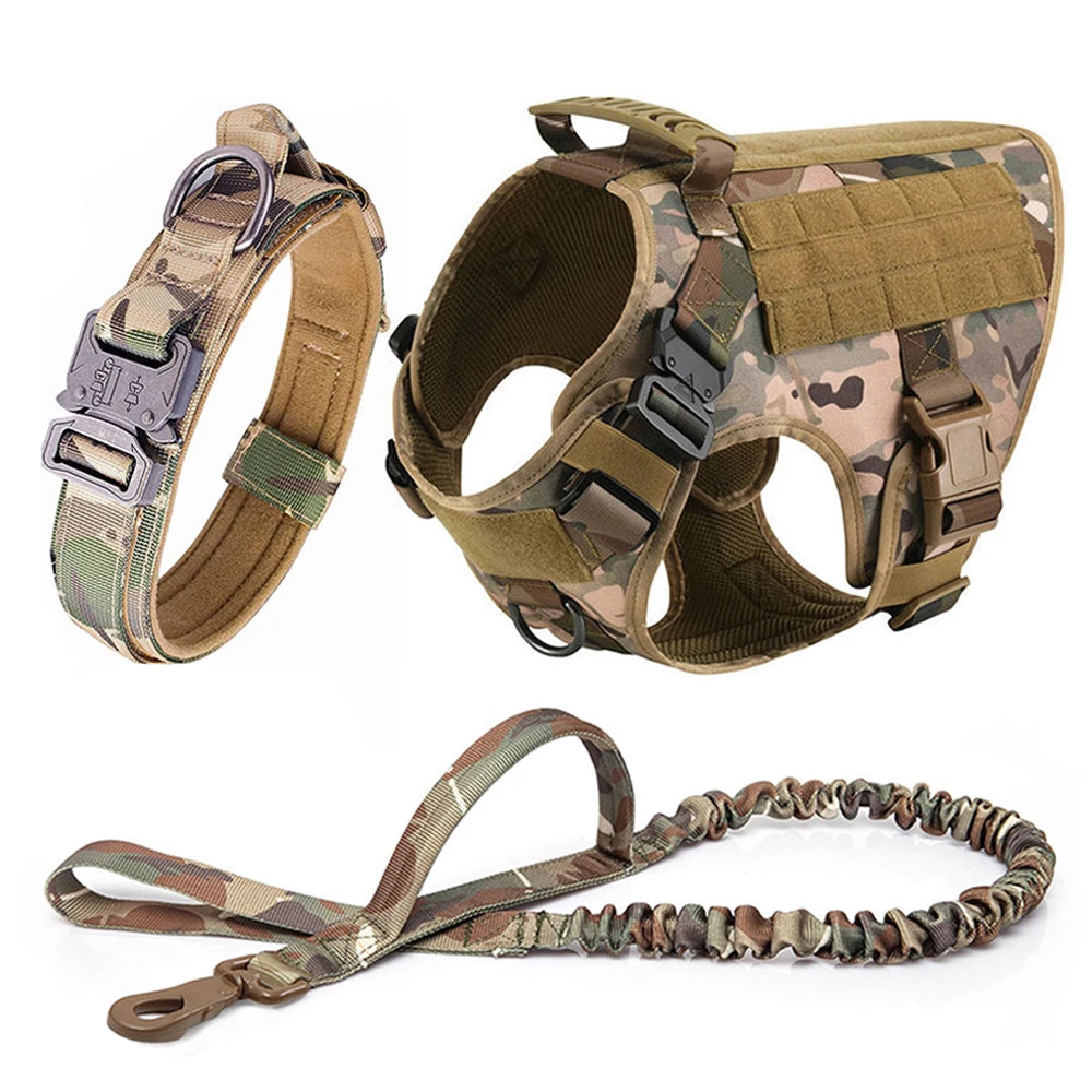 Large Dog Harness Collar Leash Set Military Dog K9 Harnesses Pet Tactical Vest Training German Shepherd For Medium Large Dogs