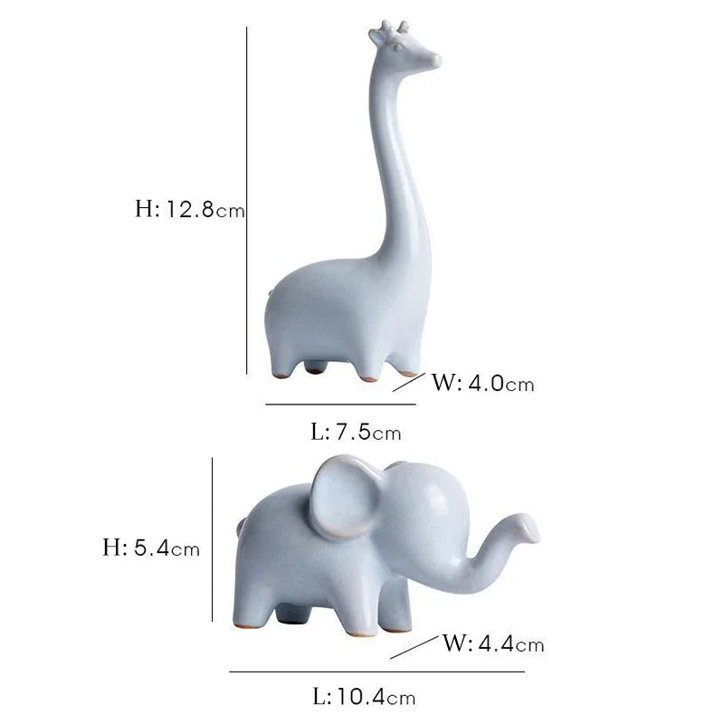 Giraffe Elephant Mini Ceramic Figurine Desktop Animal Sculpture Modern Minimalist Decorative Ornaments for Home Office Decor