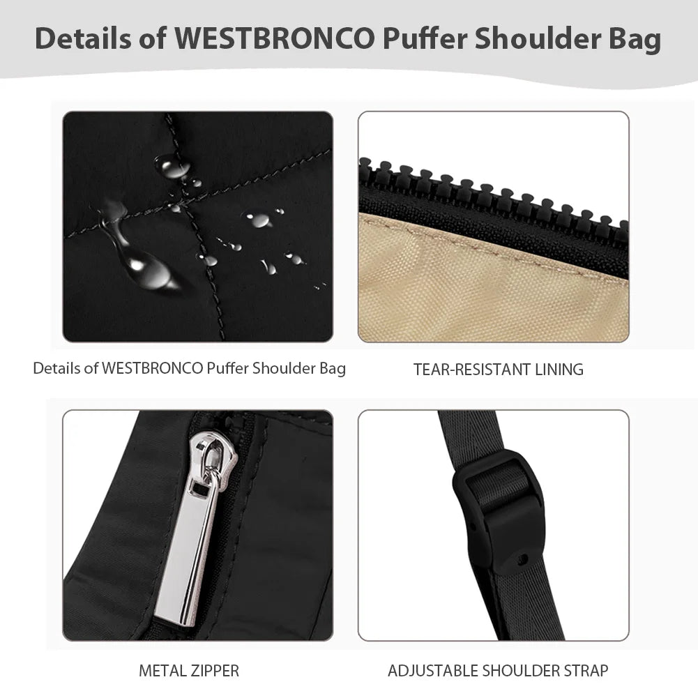 Puffer Crescent Bag for Women Adjustable Strap Shoulder Bag Nylon with Zipper Shoulder Purse Hobo Bag for Work Travel