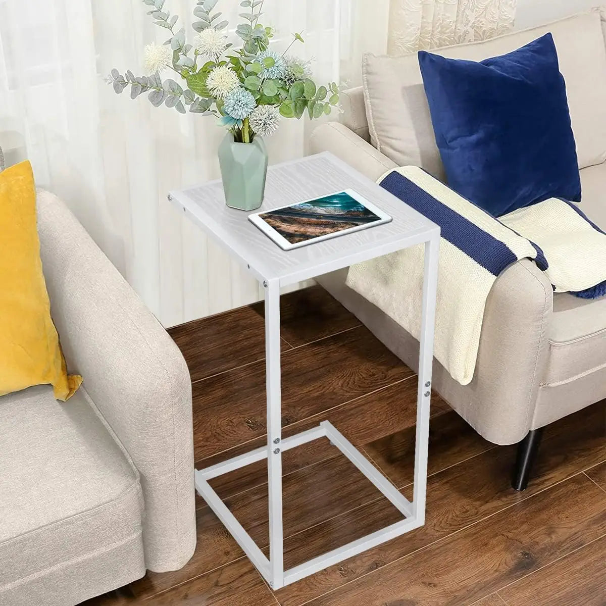 2-piece set of C-shaped coffee table, snack side table, sliding sofa table, living room, bedroom