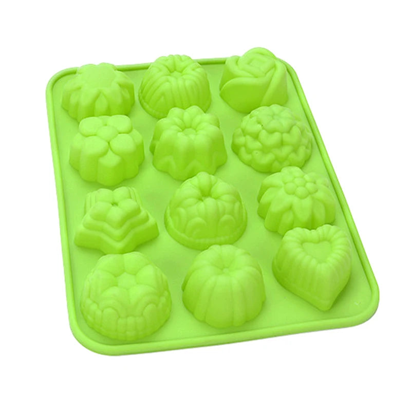 12 Holes Silicone Pastry Chocolate Molds For Oven Individual 3D Mini Dessert Flowers Heart Star Muffins Cupcake Baking Pan Tray