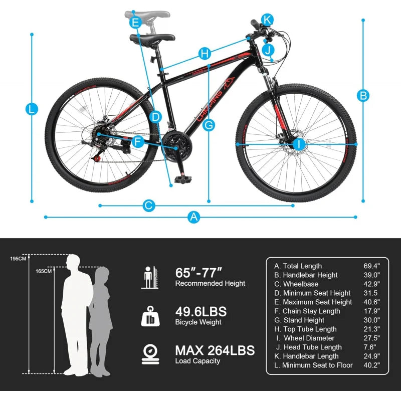 Aktaxon mountain bike27.5/29 inch; mountain bike 21-speed adult bikes, double disc brake, suspension fork, high carbon steel fra