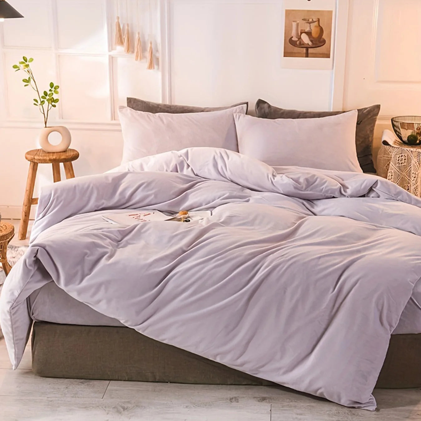 3pcs Velvet Duvet Cover Set - Soft, Warm, Skin-Friendly Solid Color Autumn and Winter Bedding for Bedroom, Guest Room with 1 Duv