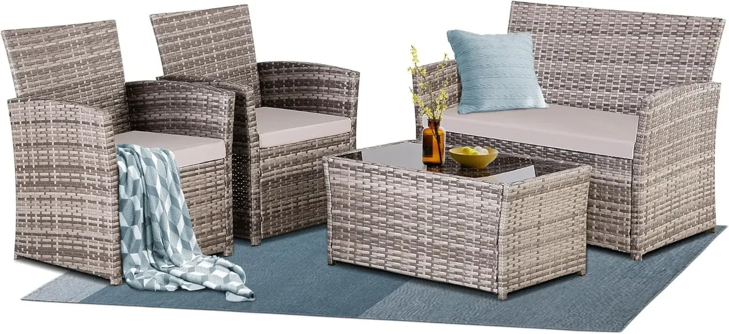 Piece Patio Furniture Set 4,Outdoor Wicker Conversation Sets,Rattan Sectional Sofa w/Coffee Table,Seat Cushions for Backyard