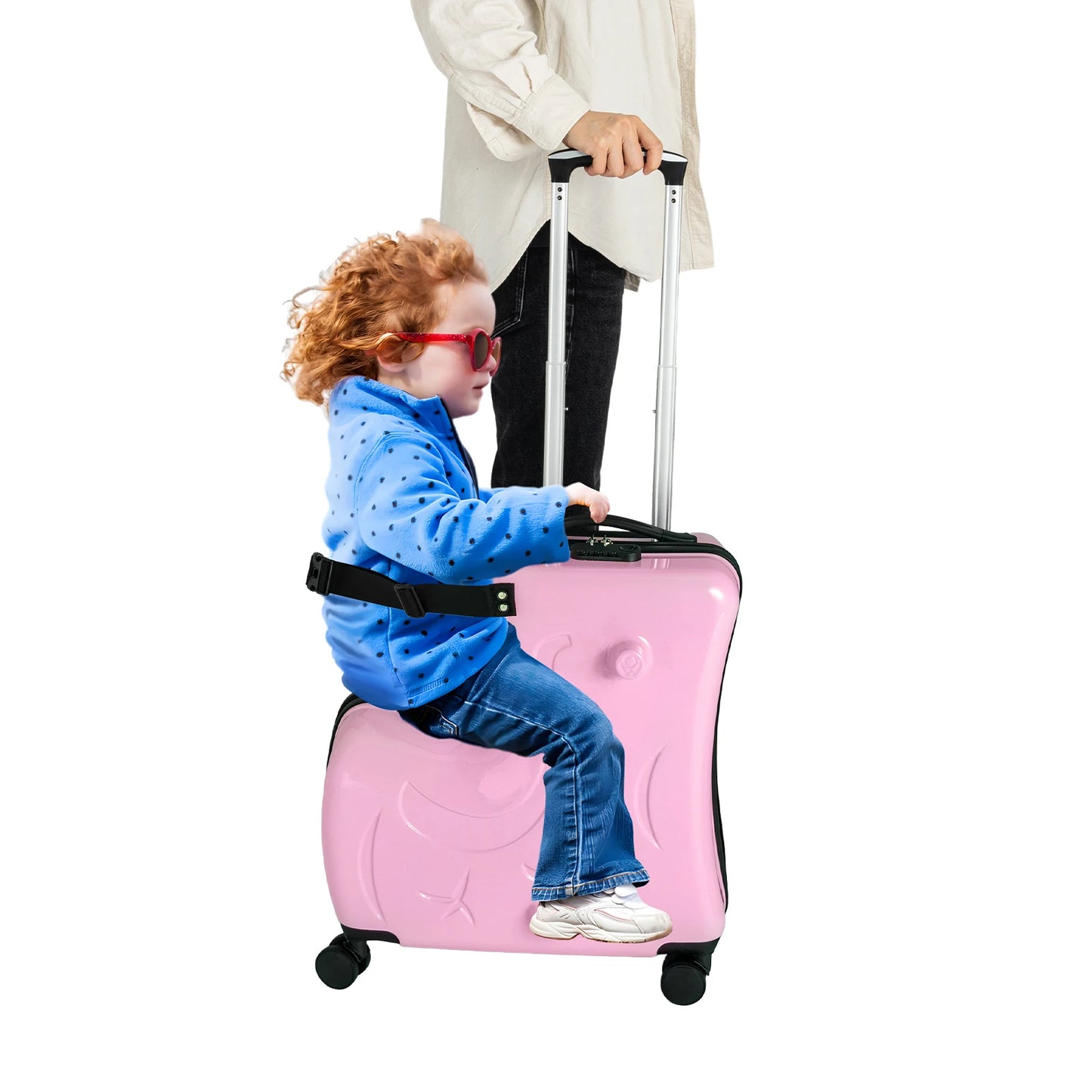 Pink 20-inch Spinner Suitcase with Wheels for Kids Ride-On Roll Trolley Luggage Waterproof and Designed for Travel Suitcase