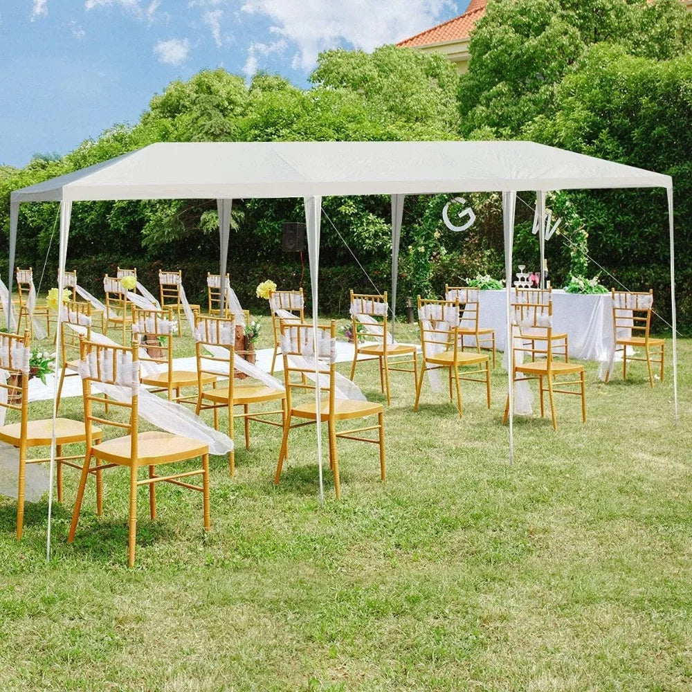 Feet Outdoor Canopy Tent, Wedding Party Tent with 16 Stakes & 8 Wind Ropes, Yard Enclosed White Tent for Events Parties,Backyard