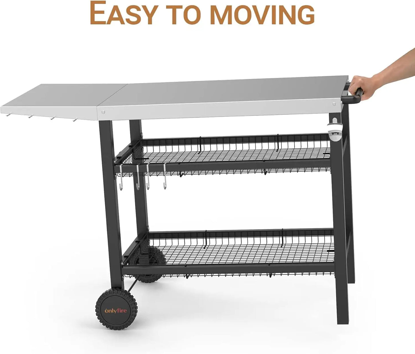 Outdoor Grill Cart Table for Blackstone Griddle and  Pizza Oven, 3-Shelf Food Prep Table Patio Kitchen Island with