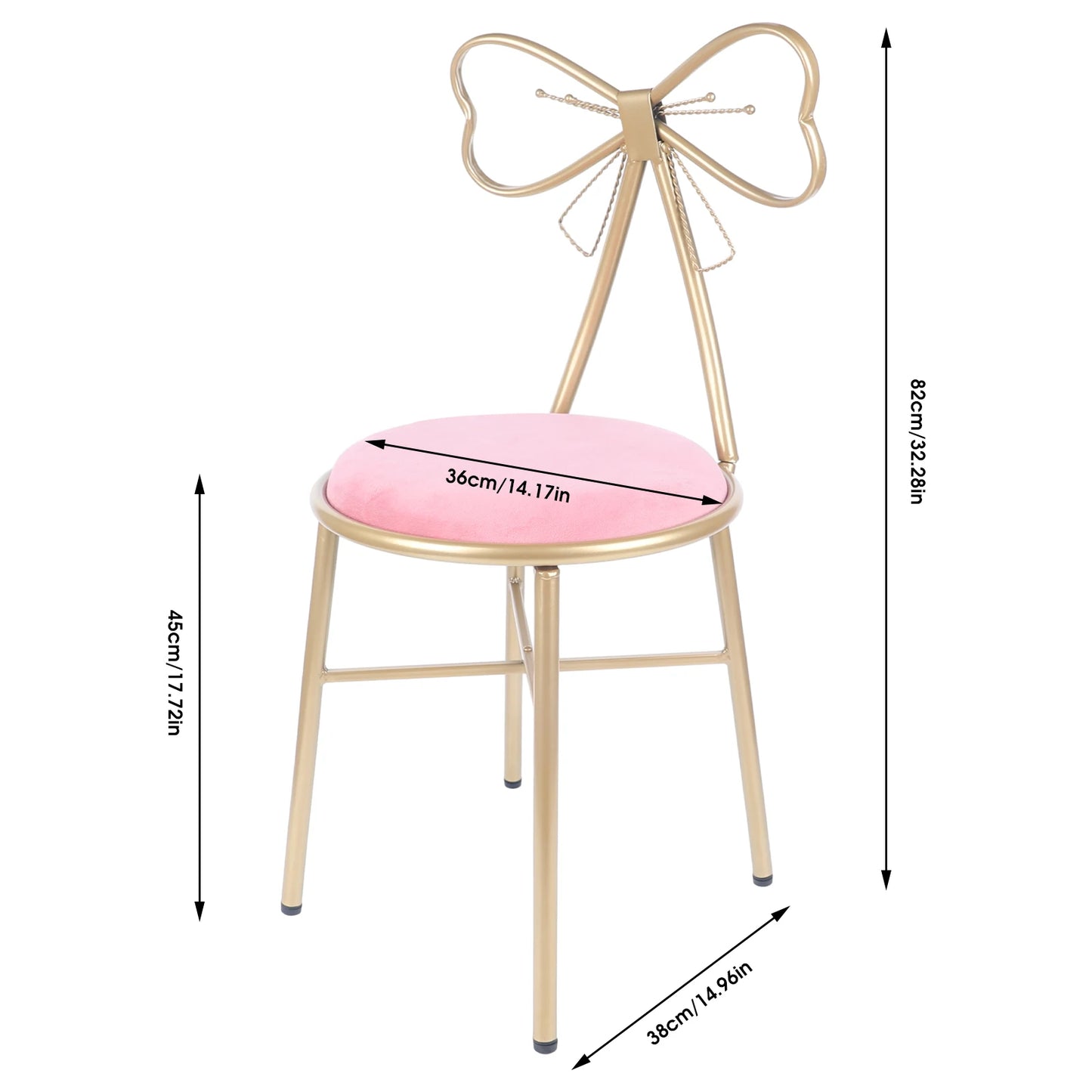 Vanity Stool Chair for Makeup Modern Velvet Butterfly Accent Chair Pink Cute Girls Bow Knot Backrest Chair Bedroom Home Decor