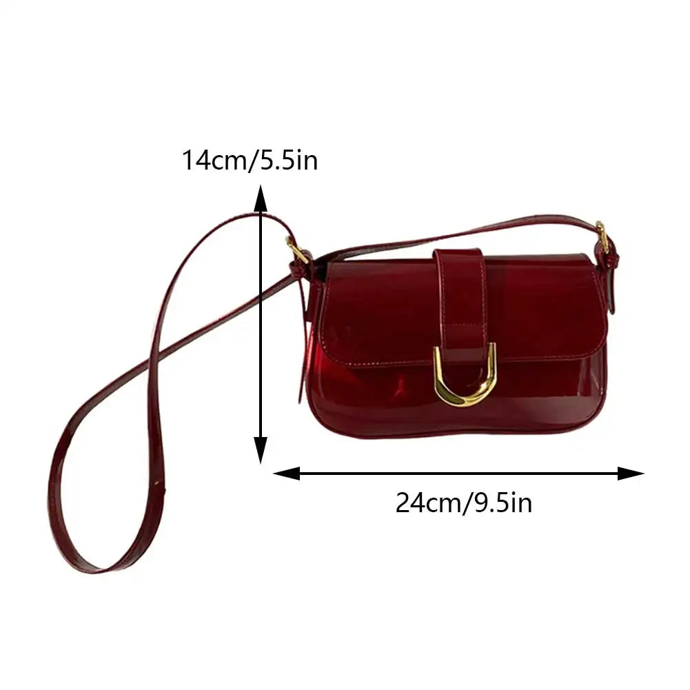 Women Buckle Hobo Bag Fashion Messenger Bag Strap Adjustable Patent Leather Shoulder Bag Vintage Tote Handbag Girl Stylish Purse