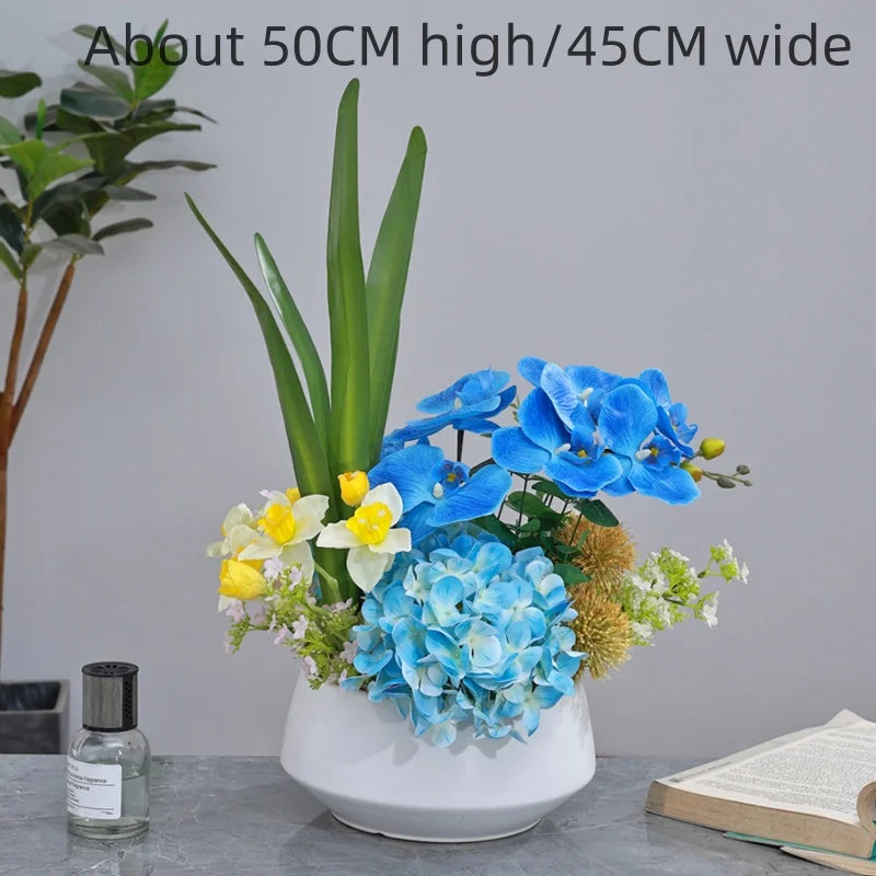 High-End Hotel Home Round Table Turntable Middle Flower Restaurant Imitation Flower Living Room Decoration Ceramic Vase Decor
