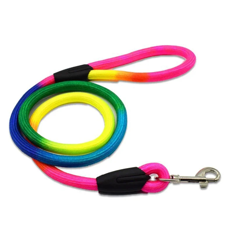 Durable Nylon Rainbow 1.2M Pet Dog Leash Walking Training Leash Cats Dogs Harness Collar Leashes Strap Belt Rope Pink dog collar