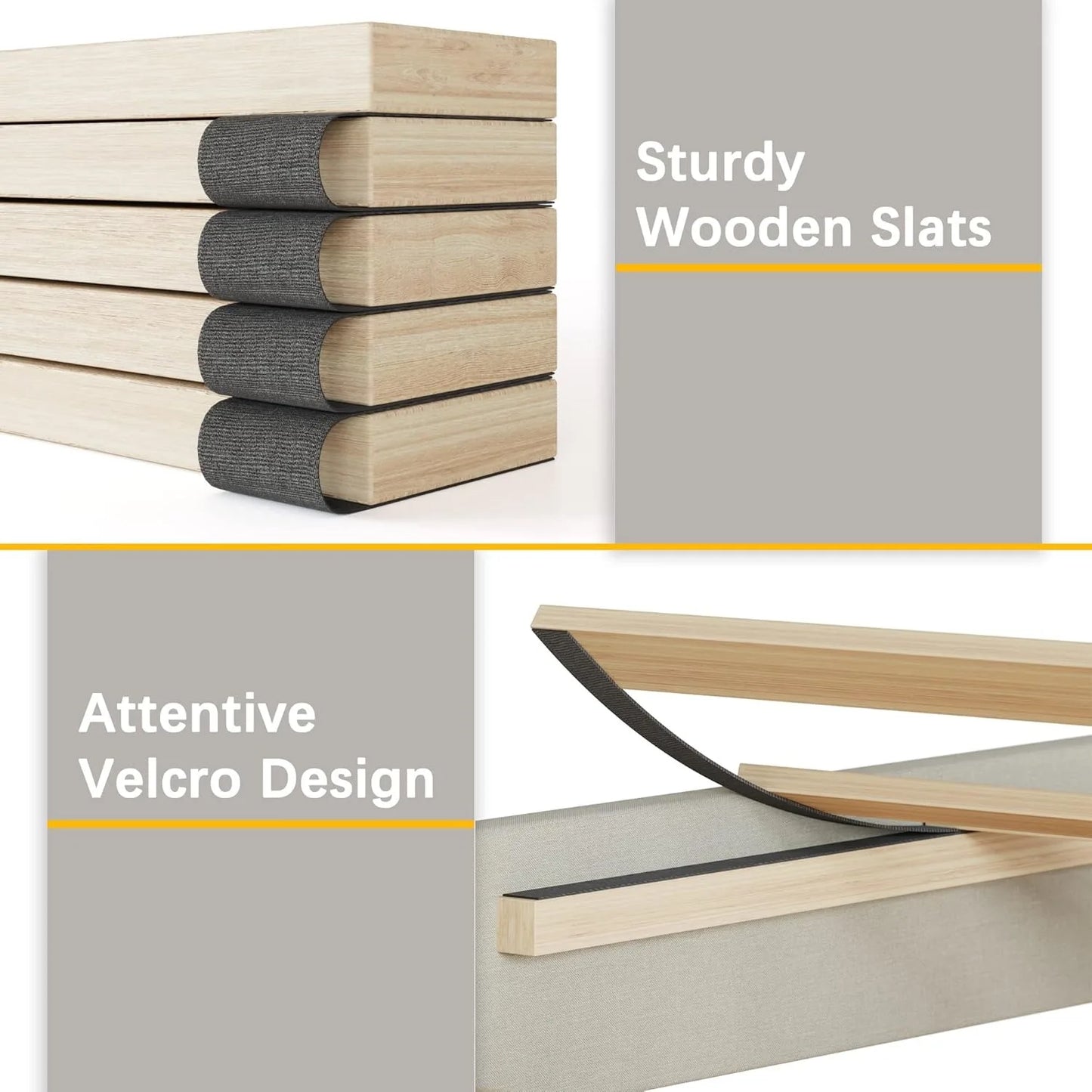 Full Bed Frame Upholstered Bed Frame Platform with Adjustable Headboard Linen Fabric Tufted Headboard Wooden Slats Support