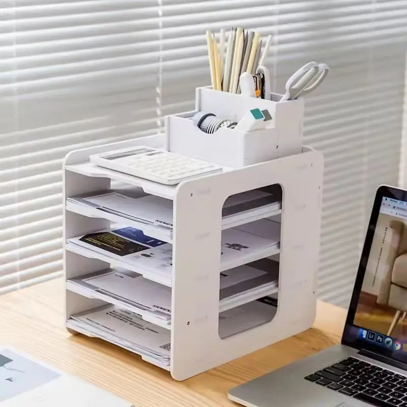 Multi-layer File Storage Rack Desktop Organizer Archives Office Classification Supplies Space-Saving Creative Desk Organizer