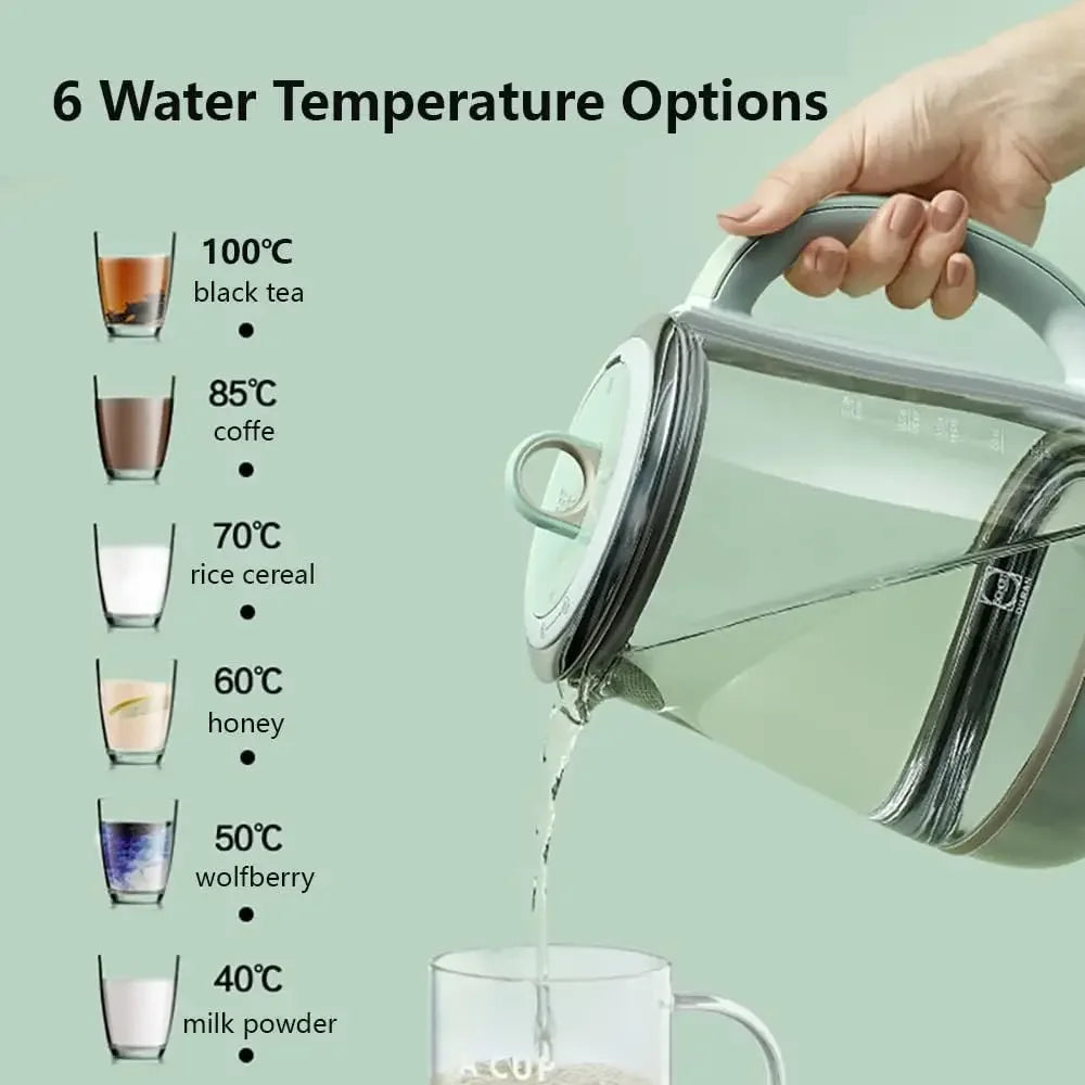 Health Pot K2763 Lite, Glass Electric Kettle for Tea & Coffee, Hot Water Boiler and Wamer with Stew Pot, Temperature Con