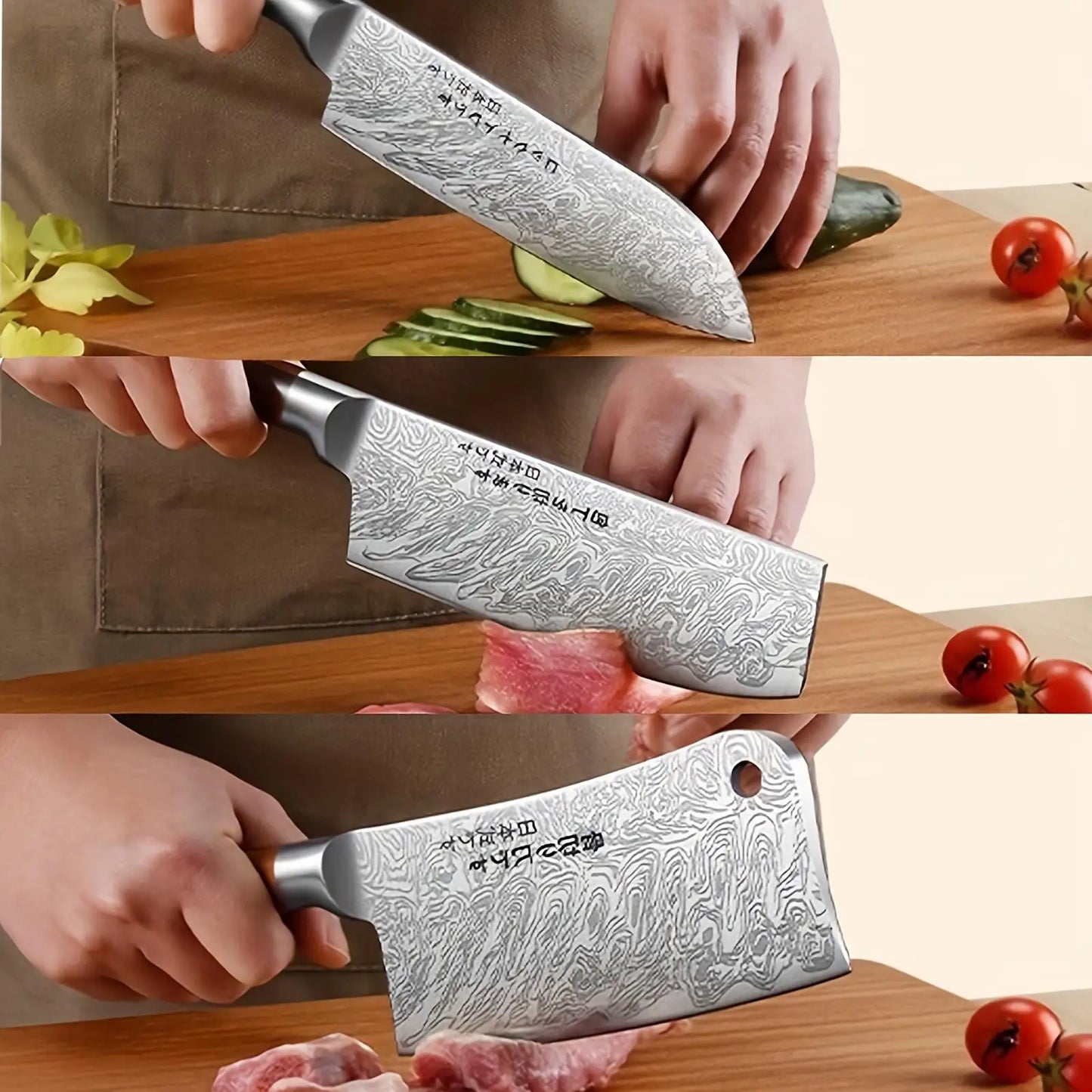 PLYS 3pcs Premium Stainless Steel Kitchen Knife Professional Chopper Multi-purpose Slicing Knife Sharp Chef's Knife