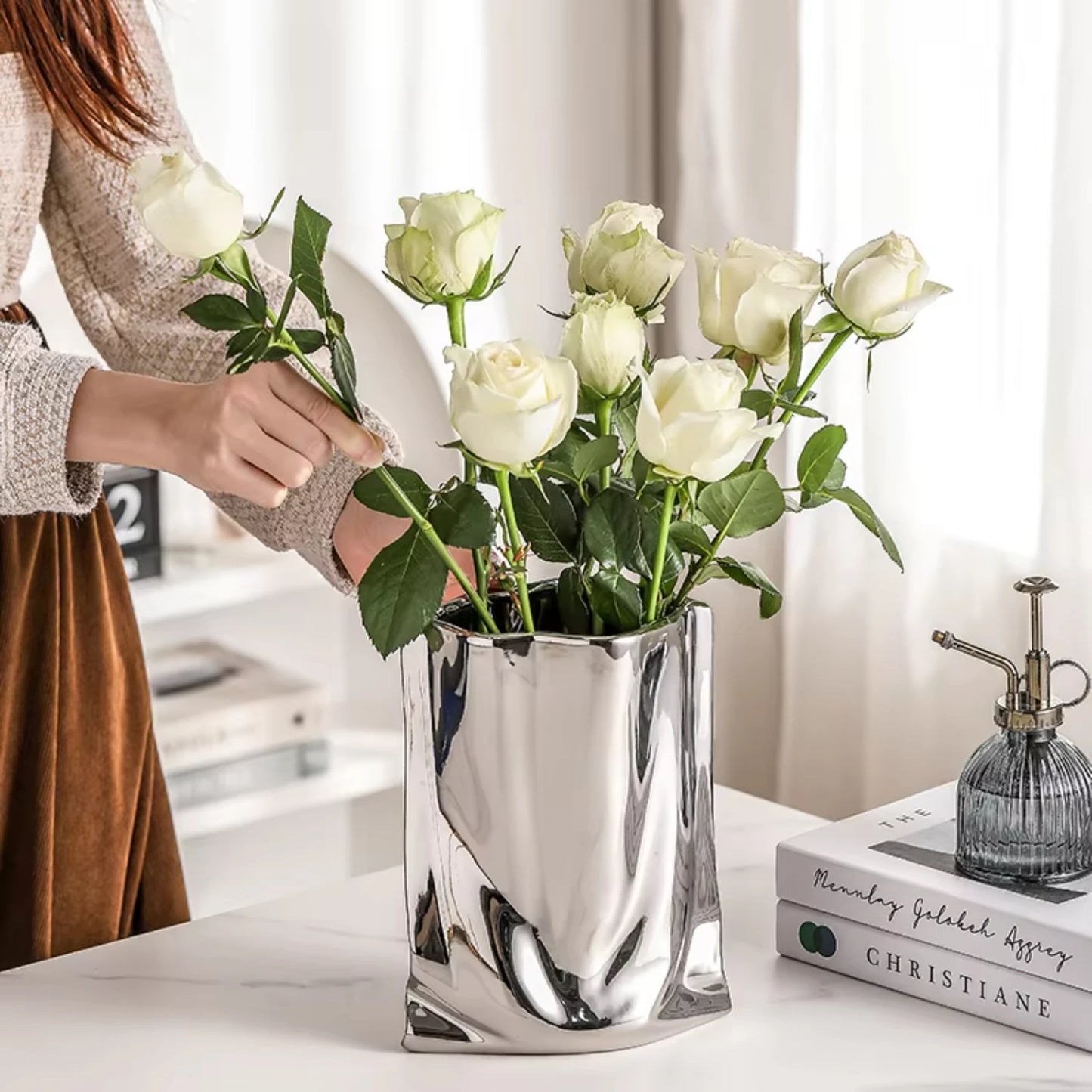 Silver-plated Ceramic Vase  Room   Style Flower Arrangement  Decoration