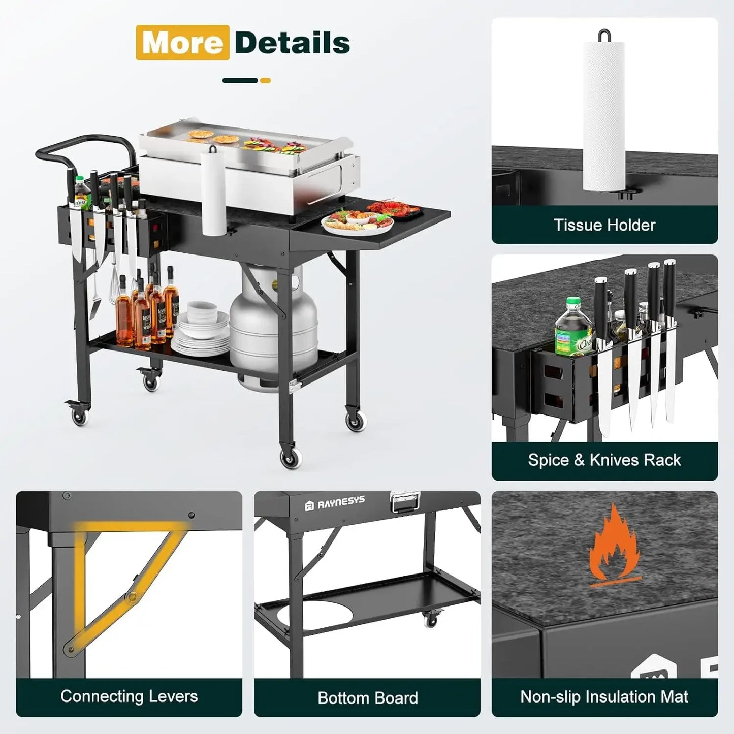 Outdoor Grill Table, Blackstone Griddle Stand, 440lbs Folding Grill Cart, Wheels for Outdoor BBQ Camp Ninja Woodfire Grill Stand