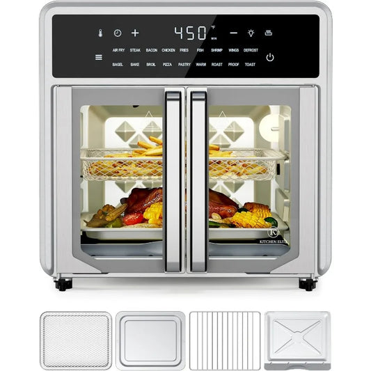 Air Fryer 15.8 Qt,French Door Toaster Oven Combo Compact Countertop Design 1 Light, Easy Clean, Simple Panel,Multi Cooking