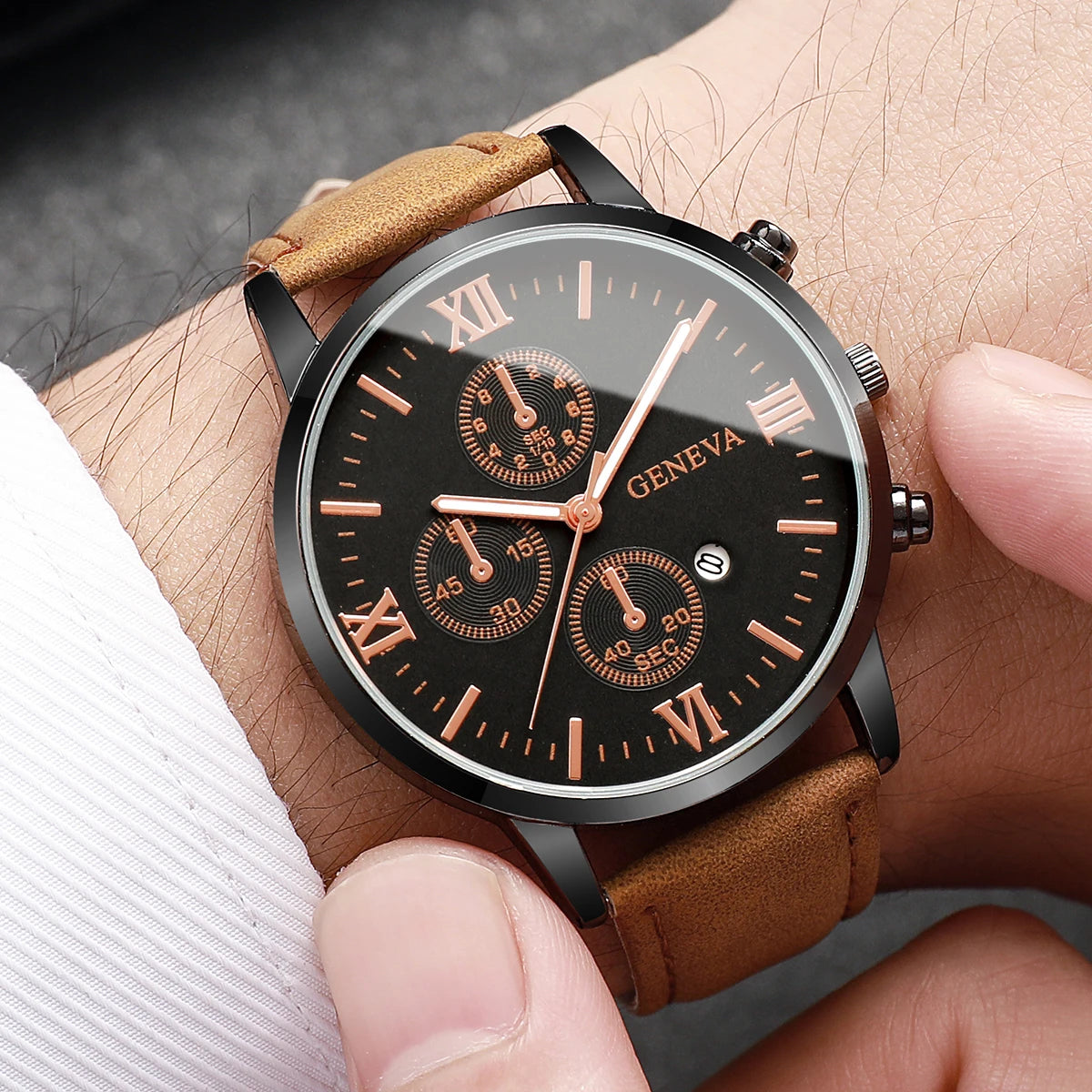 1/2PCs Men's Casual Calendar Watch Fashionable Men's Temperament Leather  Quartz Watch Unisex Watch Set(Box Not Included)