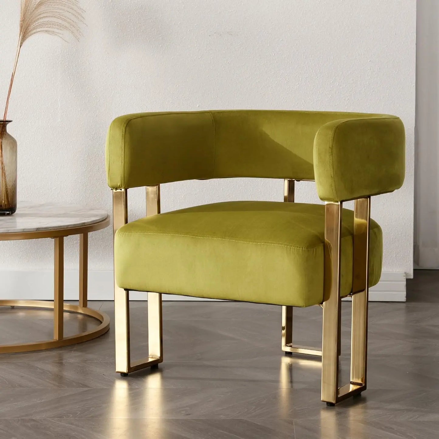 Modern Barrel Accent Chairs Set of 2 Living Room Side Chairs with Golden Metal Legs Soft Velvet Upholstered Reading Armchairs fo
