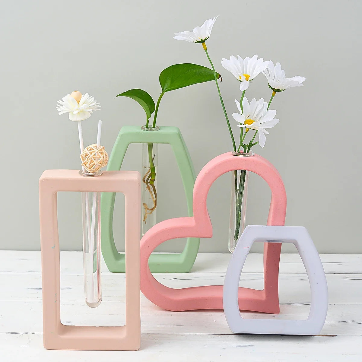 DIY Nordic Style Vase Mould Plaster Concrete Hydroponic Test Tube Flower Arrangement Ornaments 3D Craft Flowerpot Silicone Molds