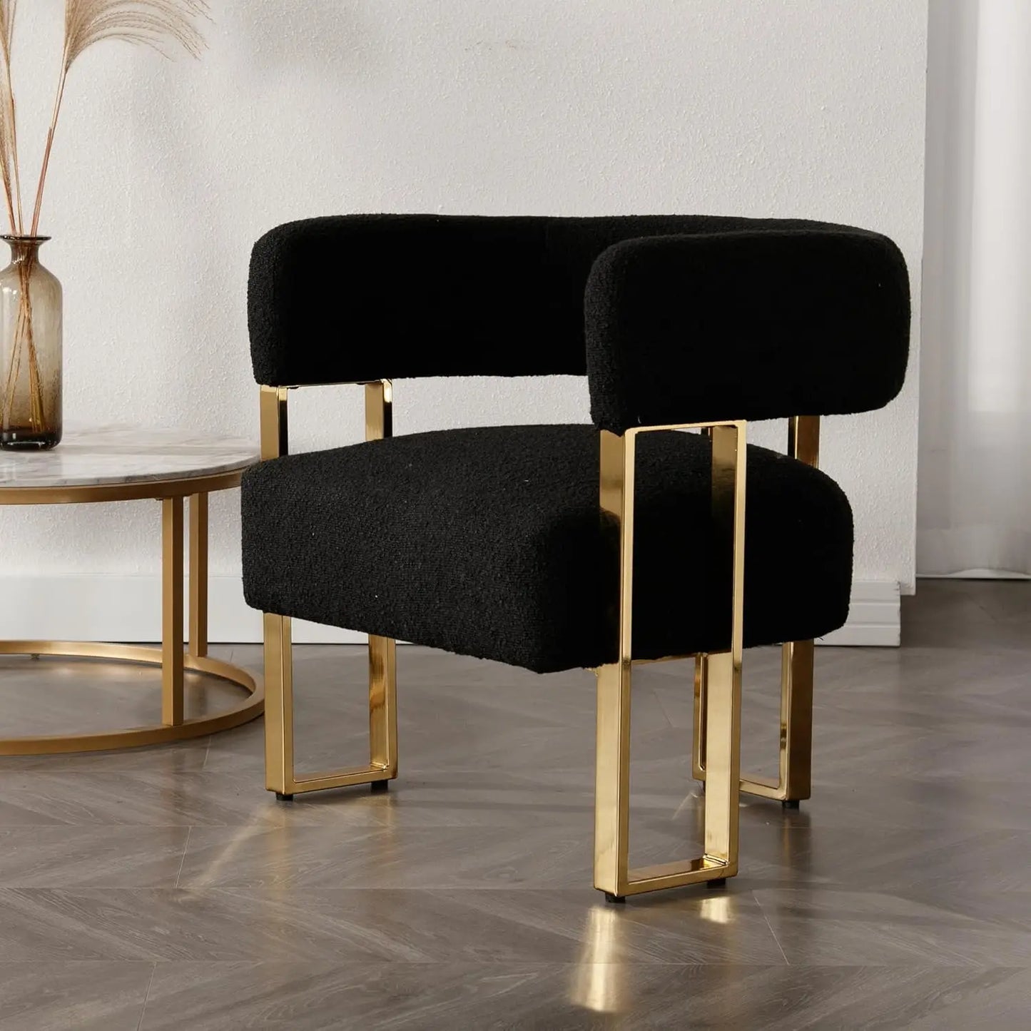 Modern Barrel Accent Chairs Set of 2 Living Room Side Chairs with Golden Metal Legs Soft Velvet Upholstered Reading Armchairs fo