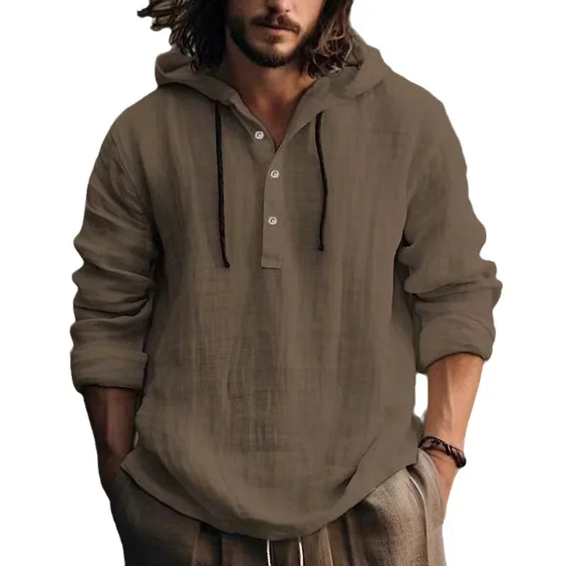 2023 New Cotton Linen Shirt Hooded Sweatshirt Long Sleeve Hooded Casual Daily Clothing Spring Summer Fashion