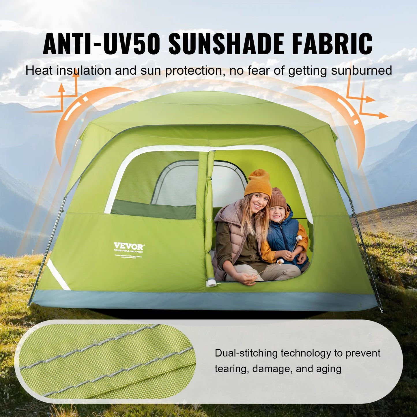 VEVOR 6 Person Outdoor Profession Fabric Tent Rainfly Waterproof Camping Tent Family Outdoor Instant Setup Tent with Carring Bag