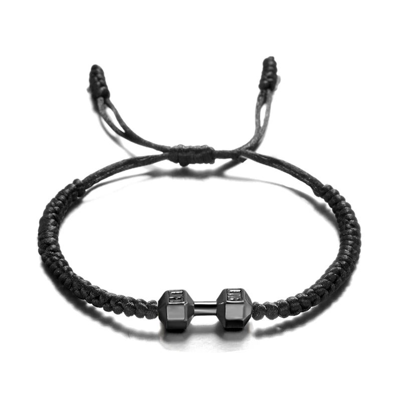 Gold Color Silver Color Dumbbell Bracelets Handmade Braid Adjustable Bracelet for Women Men Charm Barbell Fitness Energy Jewelry