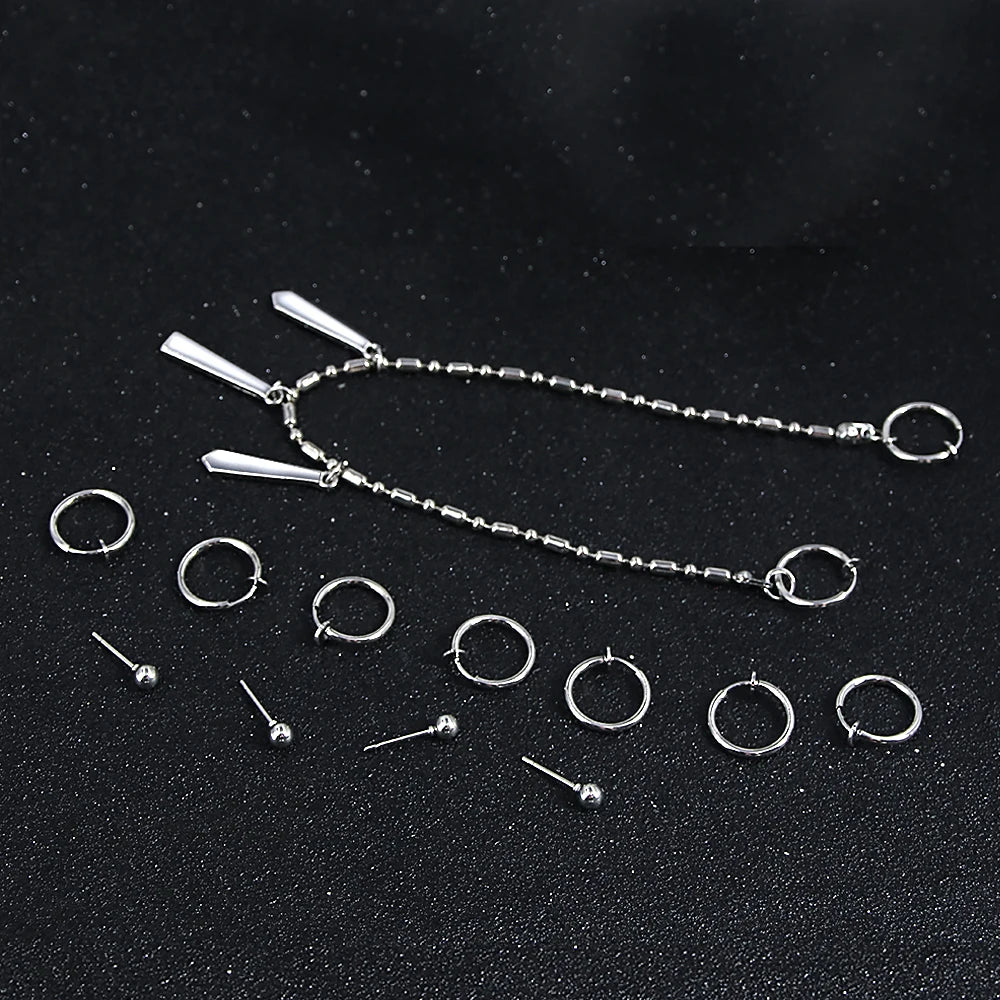 Anime Horimiya Miyamura Izumi Earrings Lip Piercing Chain Set Stainless Steel Punk Jewelry Cosplay Costume Props For Men Women