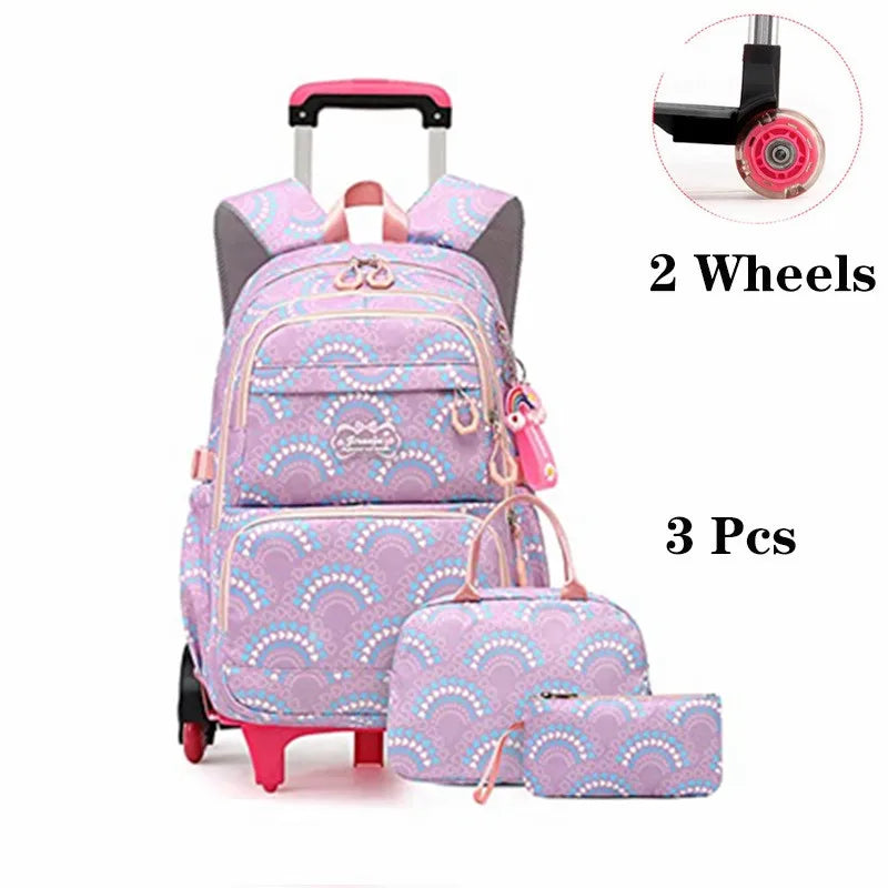 Rolling School Bags for Girls Backpack Children Waterproof School Backpacks with Wheels Middle School Trolley Luggage Back Pack