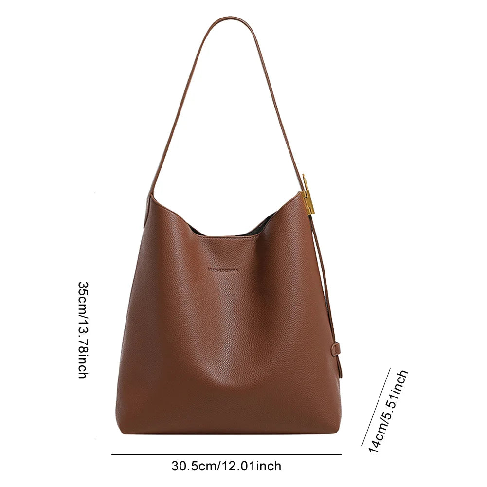 Women PU Leather Bucket Bag Large Capacity Shoulder Underarm Bags Adjustable Strap Crossbody Bags Solid Casual Commuting Handbag