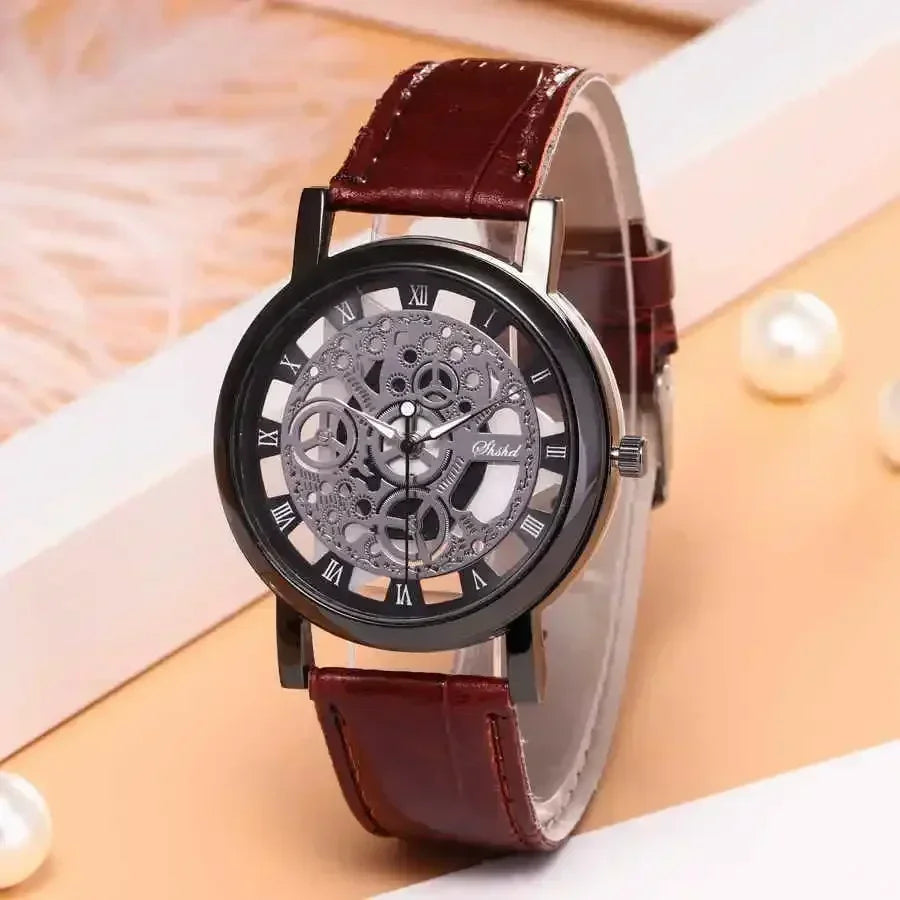 Men Watch Fashion Hollow Watches Men Roma Dial Leather Band Quartz Wristwatches Cheap Price Reloj Hombre Watches for Men