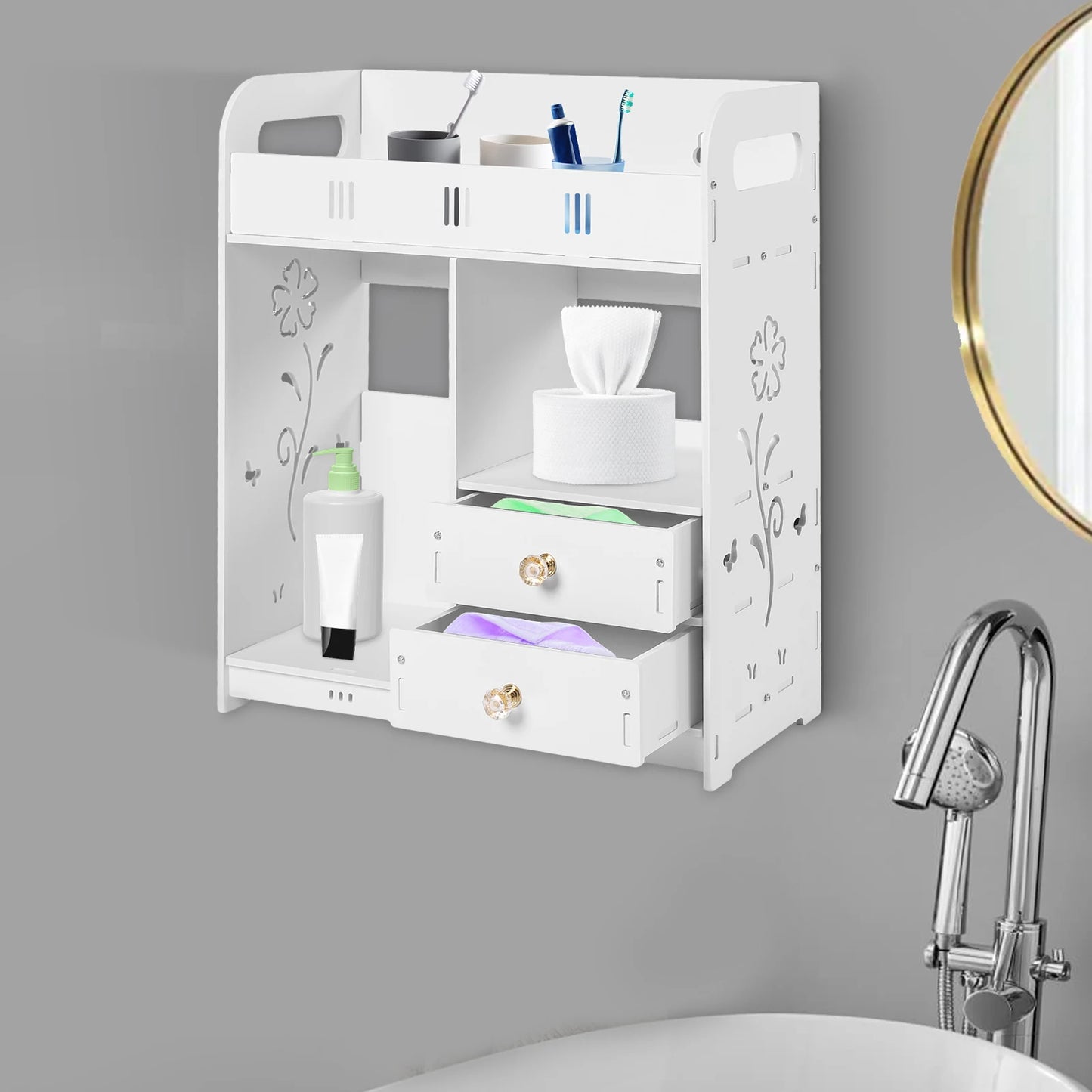 Bathroom Wall Cabinet Wall Mounted Shelf Small Kitchen Toilet Drawer Organizer
