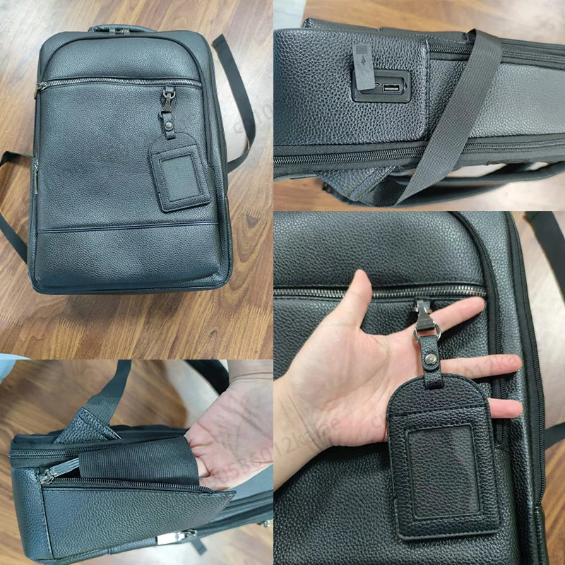 Men PU Leather Satchel Briefcase USB Charging Office Travel Laptop Executive Backpack Office Business Shoulder Back Pack Male