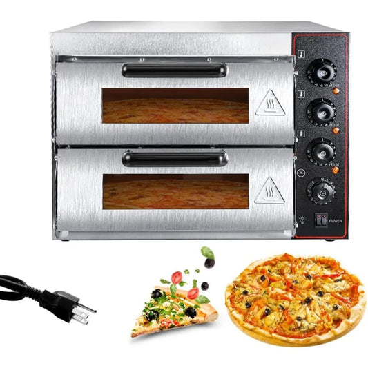 Commercial Pizza Oven 16 inch Pizza Double Deck 3000W 110V Electric Oven Multipurpose Toaster Bake Broiler 40L Capacity