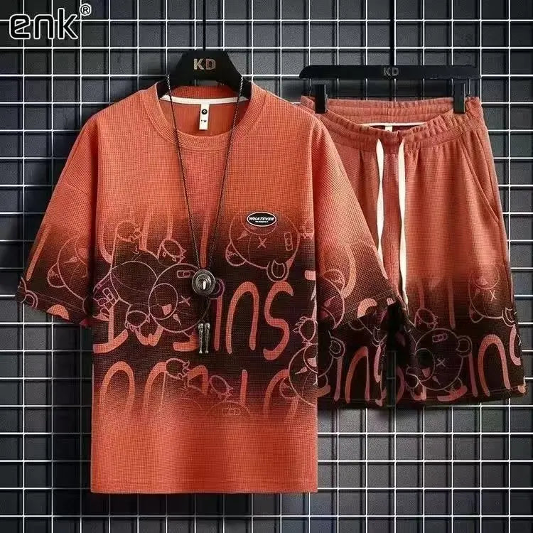 Summer Tshirt Shorts 2 Pieces Set White Tracksuit Men's 3D Letters Vintage Streetwear Creative Pattern Men Sets Short Outfits
