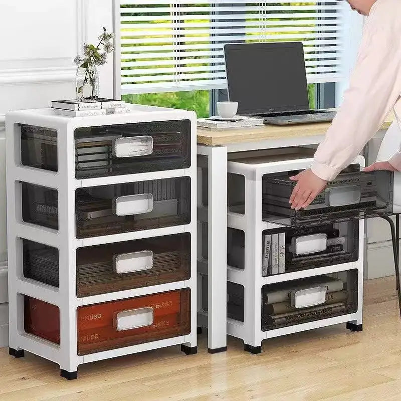 3-6 Tier Storage Cabinet,Large Capacity & Space-Saving Organizer,Transparent Black for Living Room/Bedroom/Study