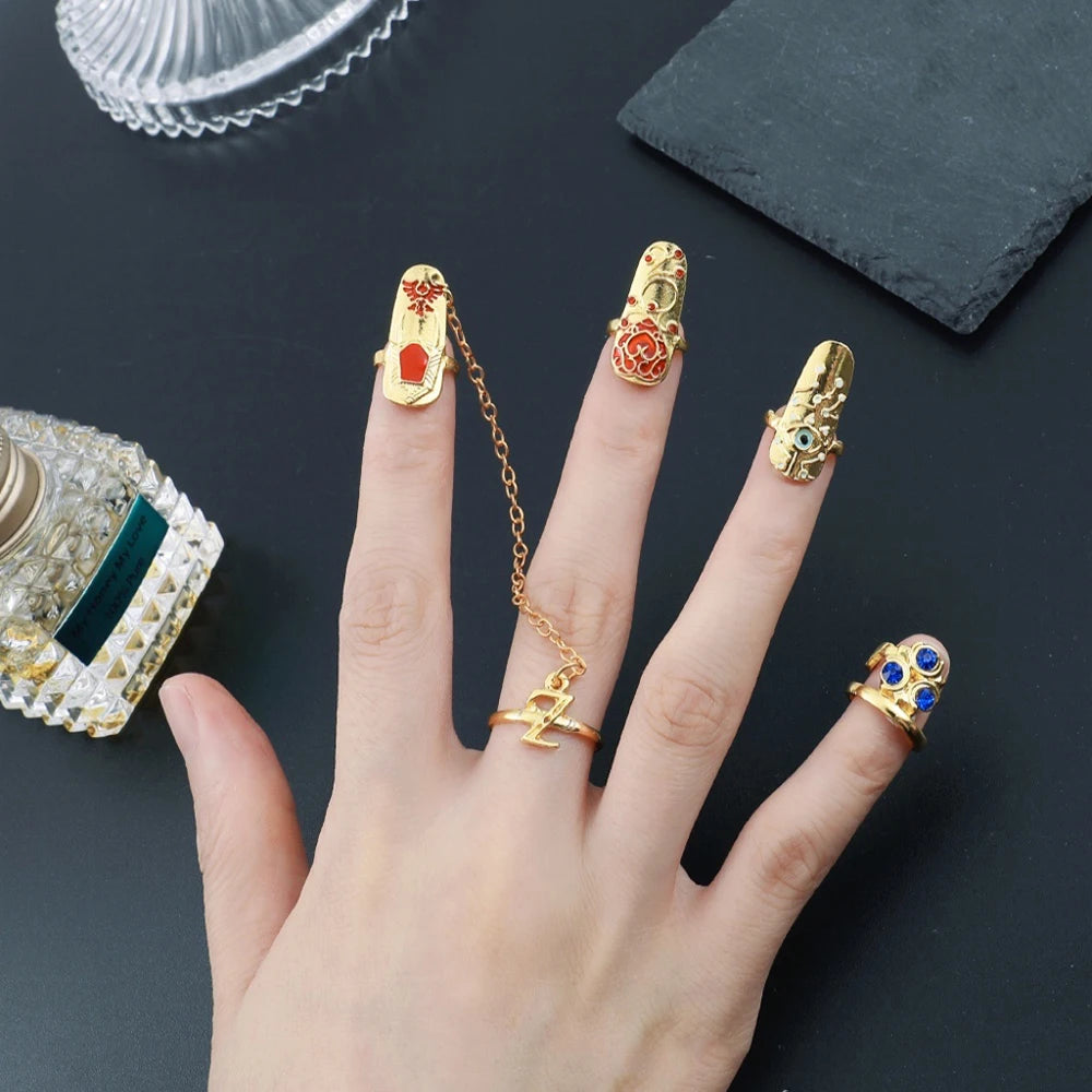 Game The Legend of Nail Ring Set Gold Plated Ring for Women Girl Trend Party Jewelry Tears of the Kingdom Accessories