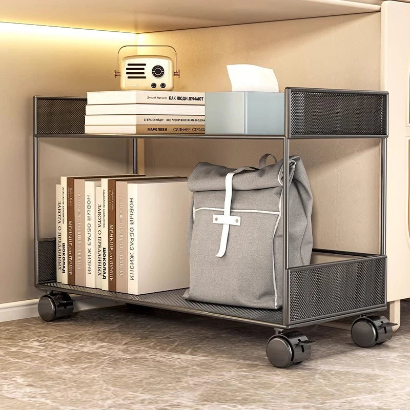Double Layer Cart Book Storage Cabinet Office Desk Underneath Rolling File Folder Organization Tool Simple Bookshelf Rack