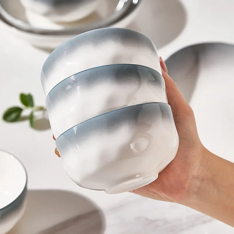 Ceramic Bowl Dish Gift Set Home Advanced Thickened Dish Bowl Cutlery Set Gradient Color Tableware